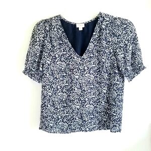 J. Crew Navy White Floral v-neck blouse